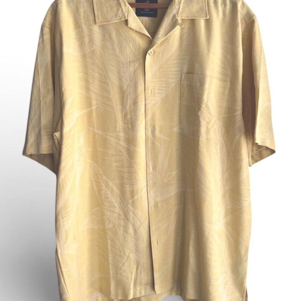 Caribbean Joe Island Supply Co Yellow Hawaiian Silk Button Down Shirt Men's XL